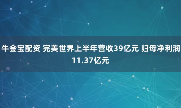 牛金宝配资 完美世界上半年营收39亿元 归母净利润11.37亿元