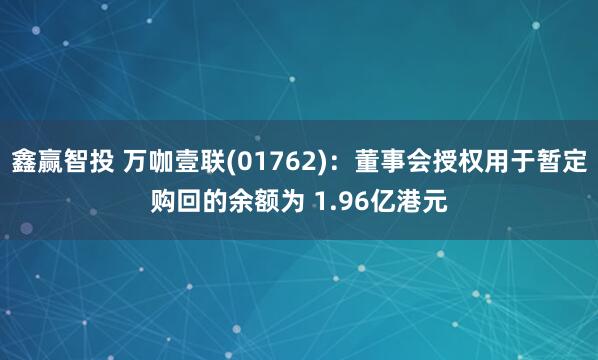 鑫赢智投 万咖壹联(01762)：董事会授权用于暂定购回的余额为 1.96亿港元