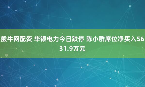 般牛网配资 华银电力今日跌停 陈小群席位净买入5631.9万元
